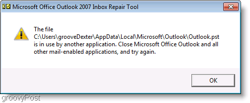 Screenshot - Outlook 2007 ScanPST-Reparaturnachrichtenfenster