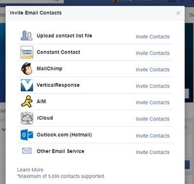 Importfunktion für E-Mail-Kontakte auf Facebook-Seiten