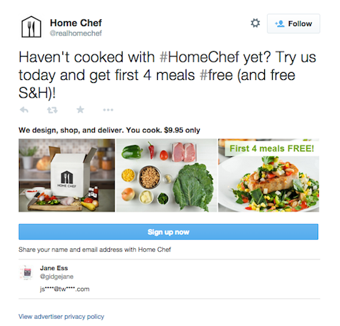 Home Chef Lead Generation Karte Tweet