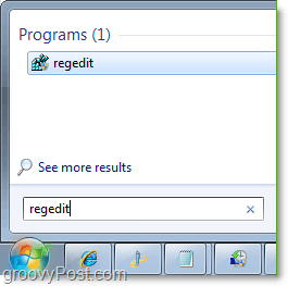 Greifen Sie über das Startmenü auf regedit in Windows 7 zu