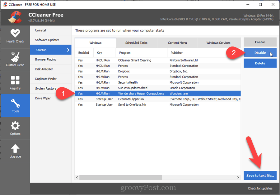 Startprogramme in CCleaner