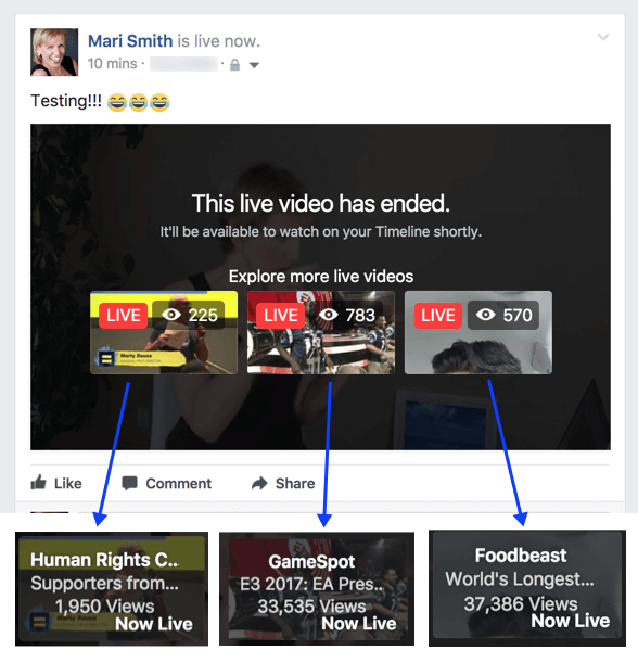 Facebook scheint mit einer neuen Funktion zu experimentieren, die nach Beendigung einer Sendung verwandte Live-Videos vorschlägt.