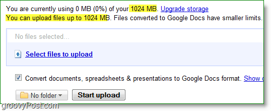 Google Docs New Upload alles Limit ist 1024 MB oder 1 GB