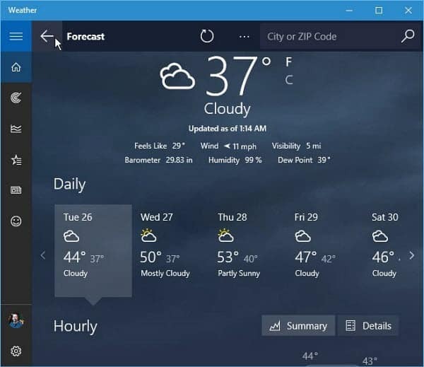 Windows 10 Wetter App Vorhersage