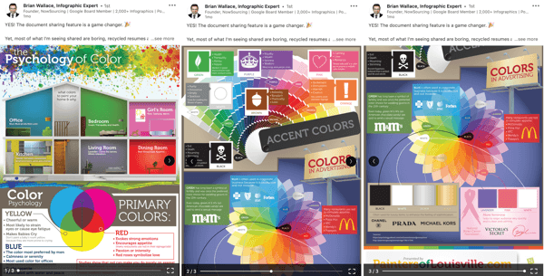 LinkedIn Dokument teilen Post, verbessern organische Post Dokumente Schritt 2, Psychologie der Farbe Infografik Beispiel von Brian Wallace