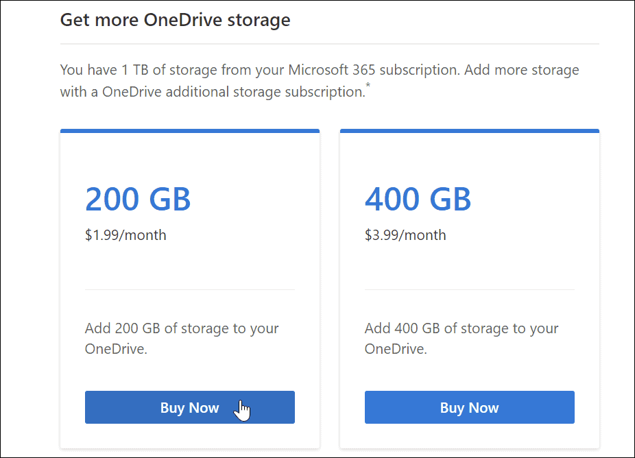 Holen Sie sich mehr OneDrive-Speicher
