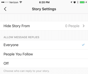 Einstellungen für Instagram-Storys