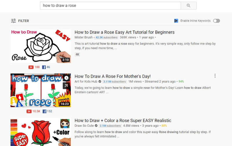 Beispiel für ein Top-YouTube-Video in den YouTube-Suchergebnissen für "Wie zeichnet man eine Rose?"