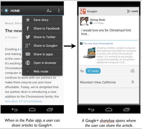 Links zu Google + Mobile App