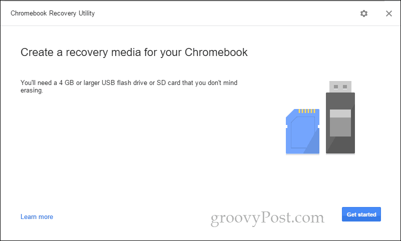 Das Chromebook Recovery-Dienstprogramm wird gestartet