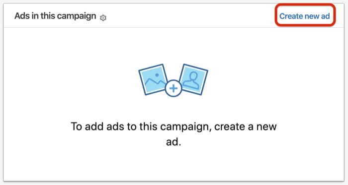 Option "Neue Anzeige erstellen" für die Einrichtung von LinkedIn-Konversationsanzeigen