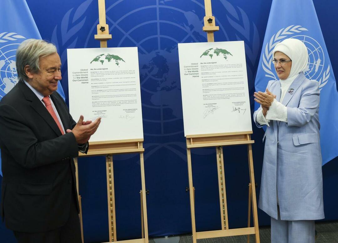 Emine Erdoğan hat sich im Rahmen des Zero-Waste-Projekts mit dem UN-Generalsekretär getroffen