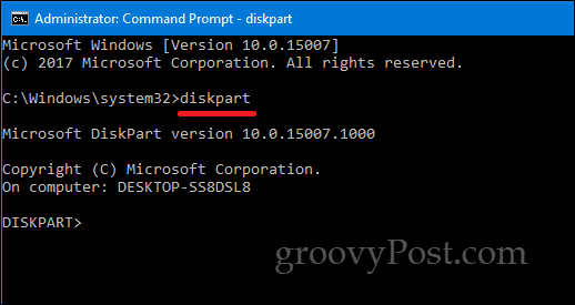 DiskPart Windows 10-Befehlszeile