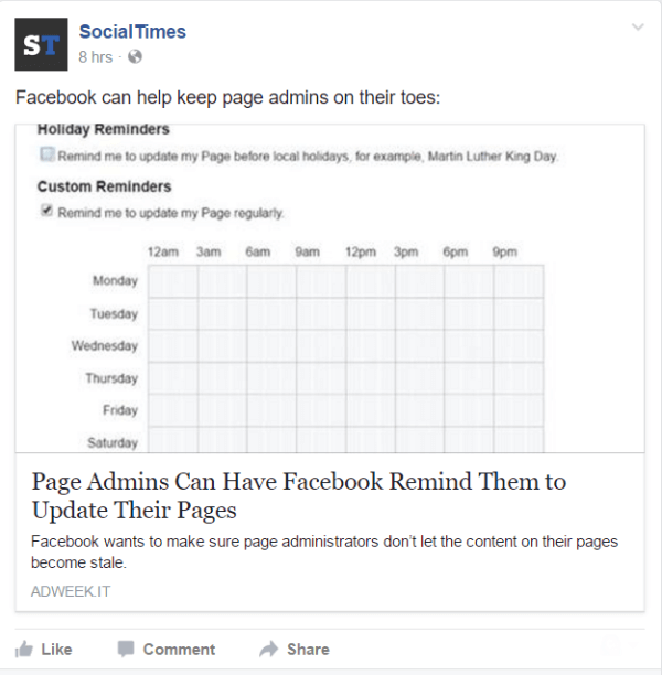 Facebook bietet die Möglichkeit, Erinnerungen für Seitenadministratoren festzulegen.