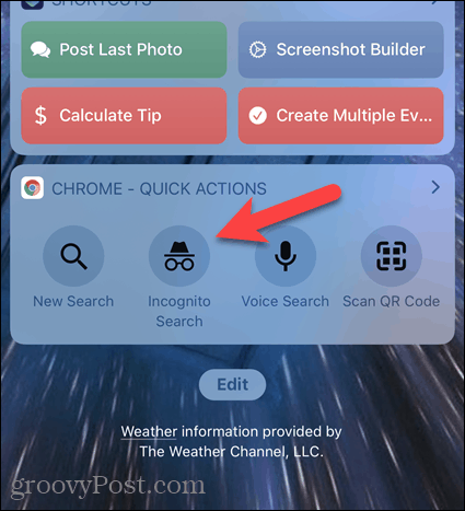 Tippen Sie unter iOS auf Inkognito-Suche im Chrome-Widget