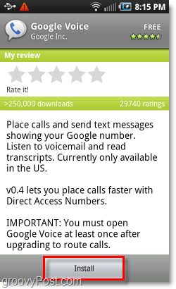 Mobiler Android Market Installieren Sie Google Voice