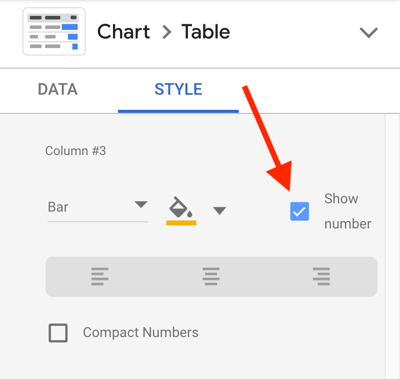 Verwenden Sie Google Data Studio, um Ihre Facebook-Anzeigen zu analysieren. Schritt 23: Option zum Anzeigen der Nummer für jede Metrik