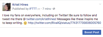 So sieht ein beliebter Tweet aus, wenn er über IFTTT auf Ihrer Facebook-Seite geteilt wird.