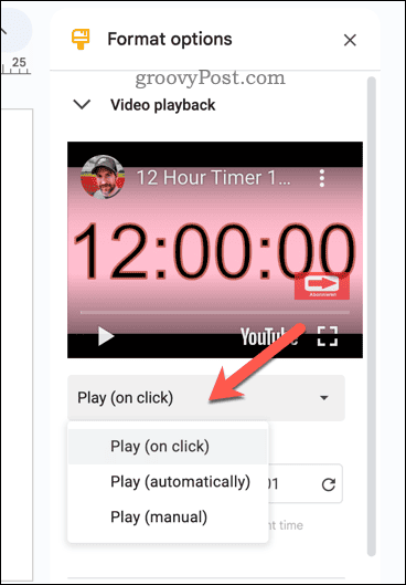 Videowiedergabeoptionen in Google Slides