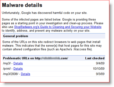 Malware-Details zu Google Webmaster-Tools