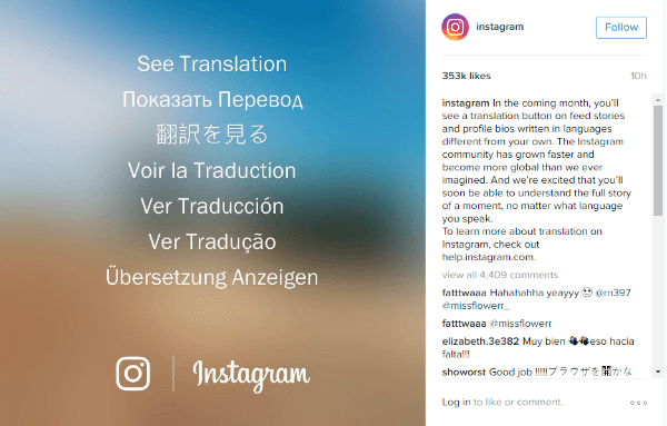 Instagram-Übersetzungsschaltfläche