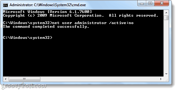 Befehl net user zum Deaktivieren des Windows 7-Administratorkontos
