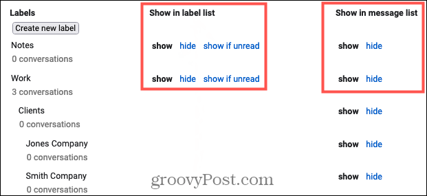 Labels in Gmail anzeigen oder ausblenden