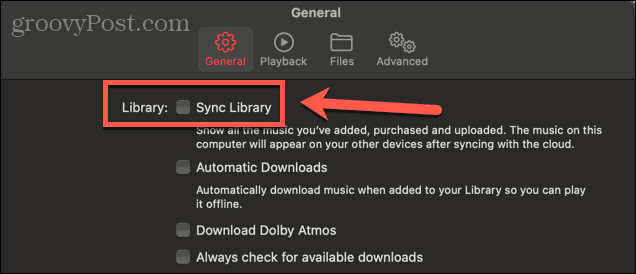 Apple Music Sync-Kontrollkästchen Mac