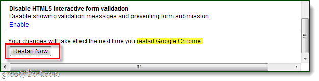 Starten Sie Chrome neu, um Änderungen zu speichern