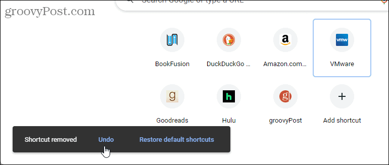 Verknüpfung von der Chrome-Seite „Neuer Tab“ entfernt