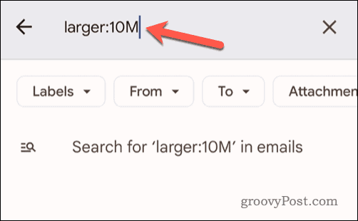 Festlegen von E-Mail-Größenkriterien in der Gmail-Suchleiste auf Mobilgeräten