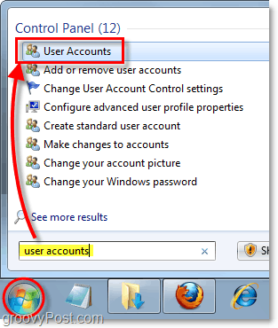 Öffnen Sie die Systemsteuerung für Benutzerkonten in Windows 7