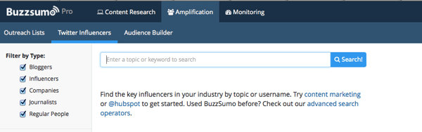 Buzzsumo-Suche nach Influencern