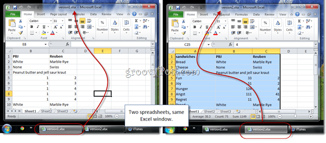 zwei Excel-Tabellen im selben Fenster