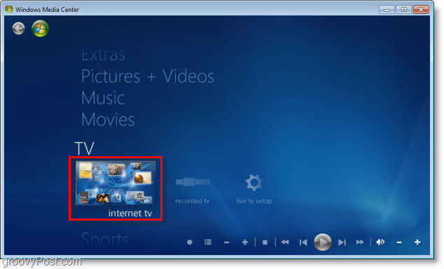 Windows 7 Media Center - Klicken Sie auf Internet-TV