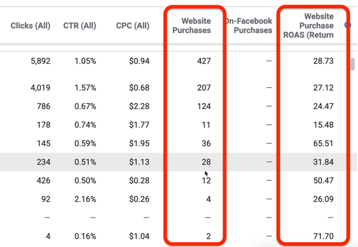 Leistung und Klicks melden Daten im Facebook Ads Manager