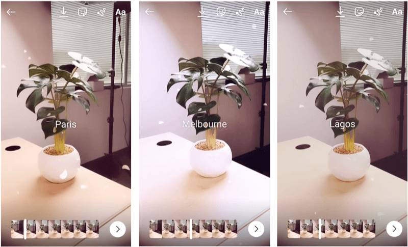 Beispiel für einen Bearbeitungsbildschirm für Instagram-Rollen, mit dem Sie einen Filter auf Ihr gesamtes Video anwenden können