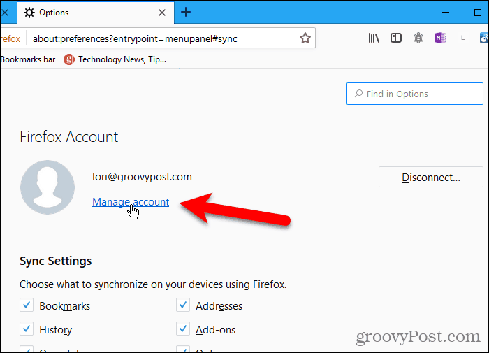 Klicken Sie in Firefox für Windows auf Konto verwalten