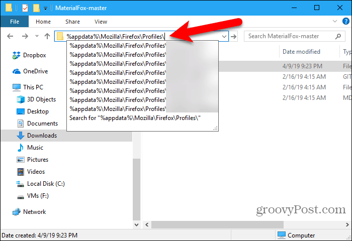 Fügen Sie den Profilpfad in den Datei-Explorer ein