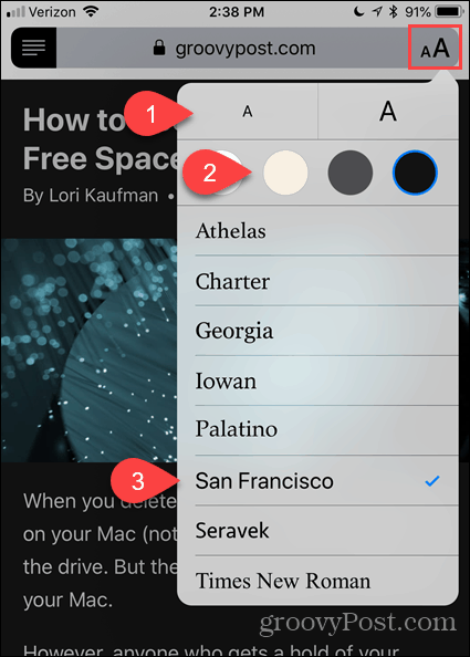 Ändern Sie Schriftart und Farbe in der Reader-Ansicht in Safari für iOS