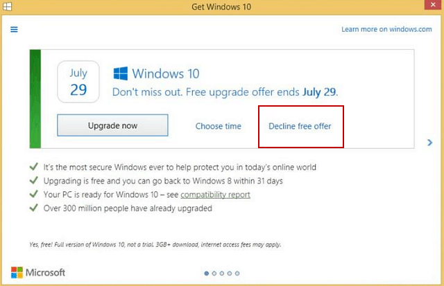 Microsoft macht es einfach, das kostenlose Windows 10-Upgrade abzulehnen