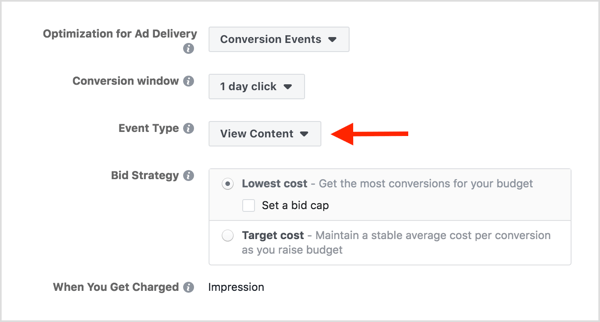 Optimieren Sie Ihren Facebook-Anzeigensatz für "Inhalt anzeigen".