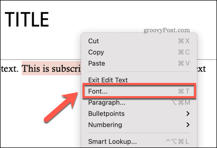 Zugriff auf das Optionsmenü "Schriftarten" in Powerpoint unter Mac