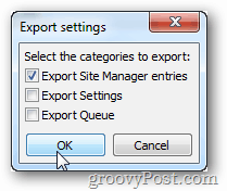 Site Manager-Einträge exportieren