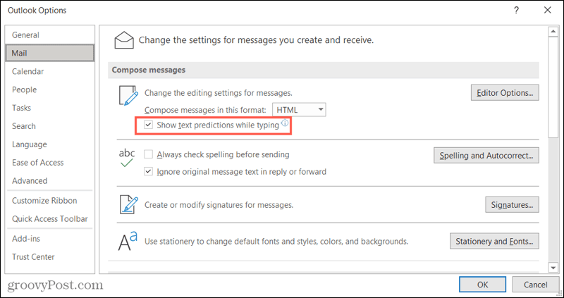 Aktivieren Sie Textvorhersagen in Outlook unter Windows