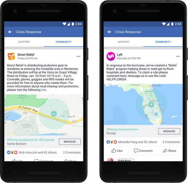 Facebook kündigte an, dass Organisationen und Unternehmen jetzt in der Community-Hilfe posten und wichtige Informationen und Dienste bereitstellen können, damit die Menschen die Hilfe erhalten, die sie in einer Krise benötigen.