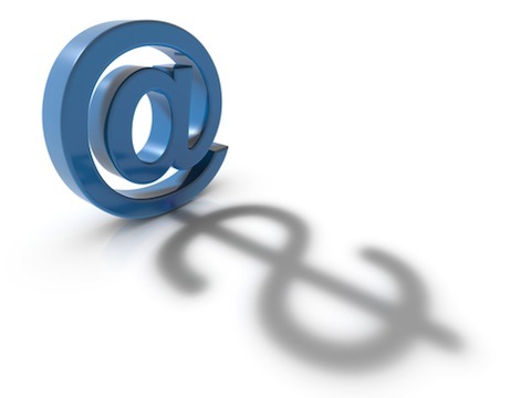 Konzept für den E-Commerce eines E-Mail-Adressensymbols und eines Dollarsymbols kombiniert