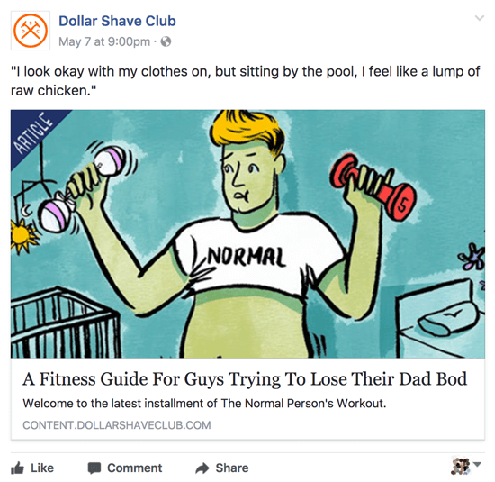 Der Dollar Shave Club teilt relevante und clevere Inhalte auf seiner Facebook-Business-Seite.
