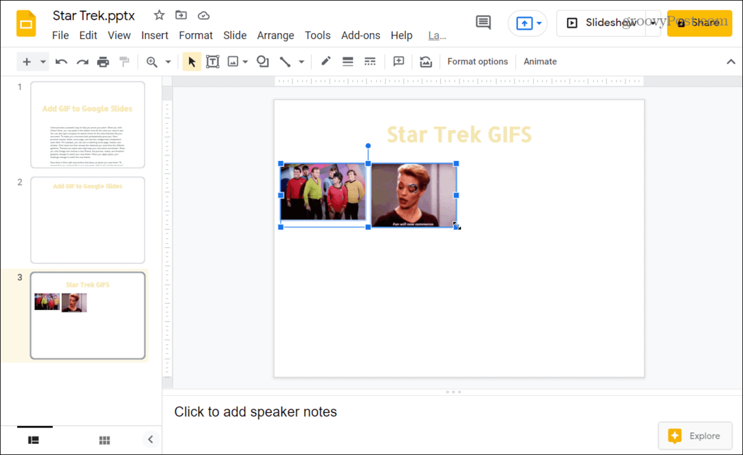 GIFS in Google Slides-Präsentation eingefügt