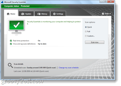 Screenshot der Microsoft Security Essentials